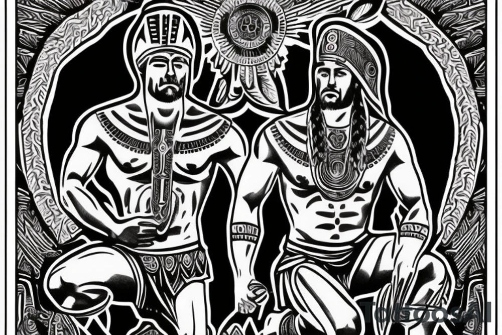 Aztec warrior kneeling to Jesus Christ tattoo idea Aztec warrior kneeling to Jesus Christ tattoo idea
