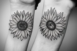 simple small fine line sunflower in a mug tattoo idea