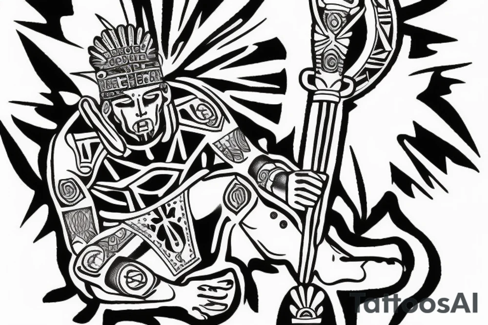 Aztec warrior kneeling to Jesus Christ tattoo idea