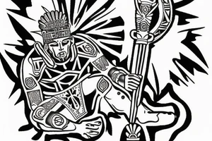 Aztec warrior kneeling to Jesus Christ tattoo idea
