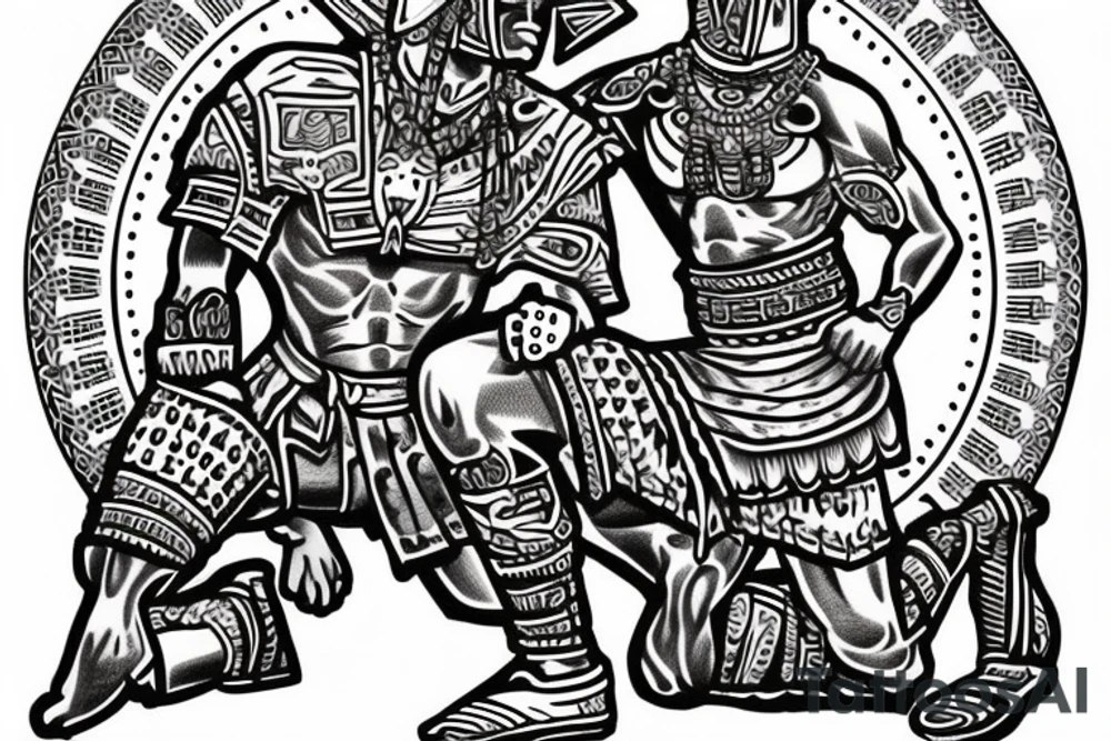 Aztec warrior kneeling to Jesus Christ tattoo idea