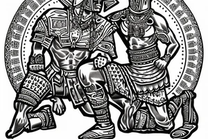 Aztec warrior kneeling to Jesus Christ tattoo idea