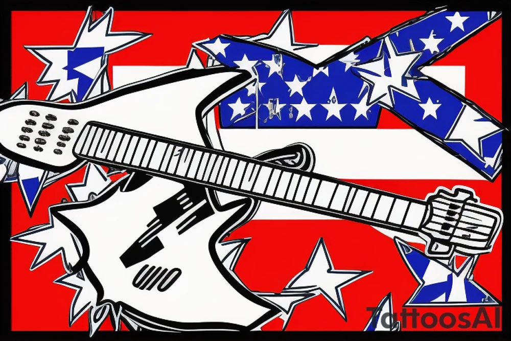 Electric guitar on fire with confederate flag on it tattoo idea