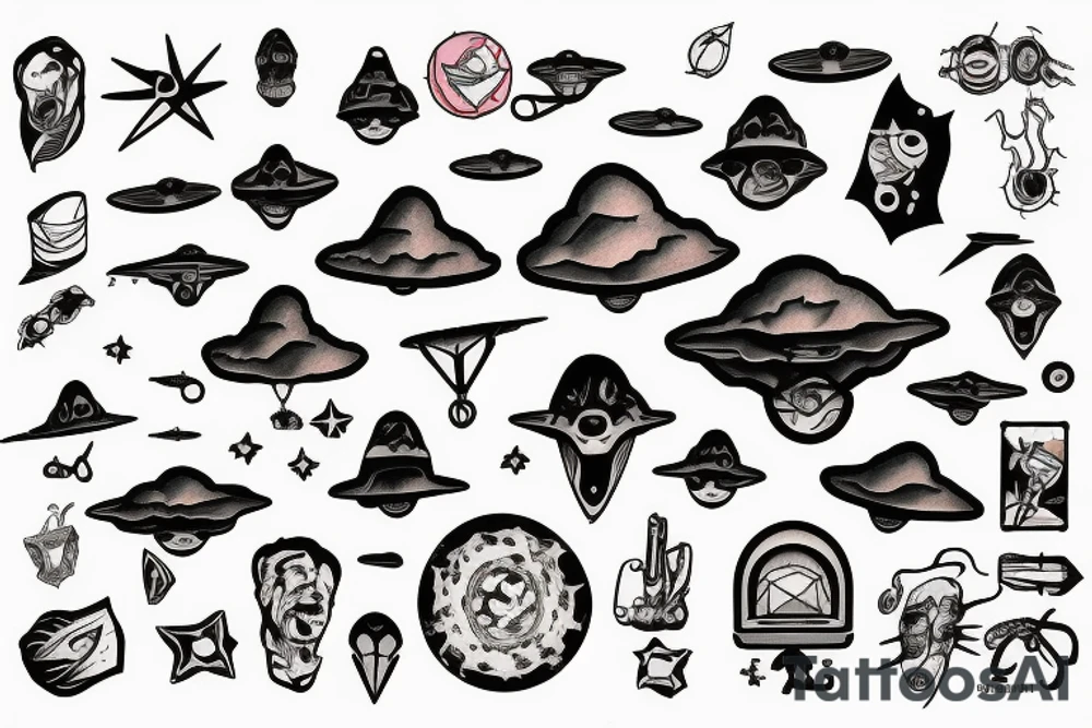 UFO FLYING OVER A CAVE tattoo idea