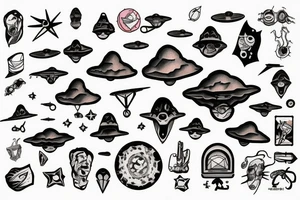 UFO FLYING OVER A CAVE tattoo idea
