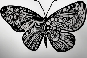 black bottom of semi colon then the Dot on top breaking into small butterfly’s( multi colors) getting bigger leading up my arm to my elbow tattoo idea