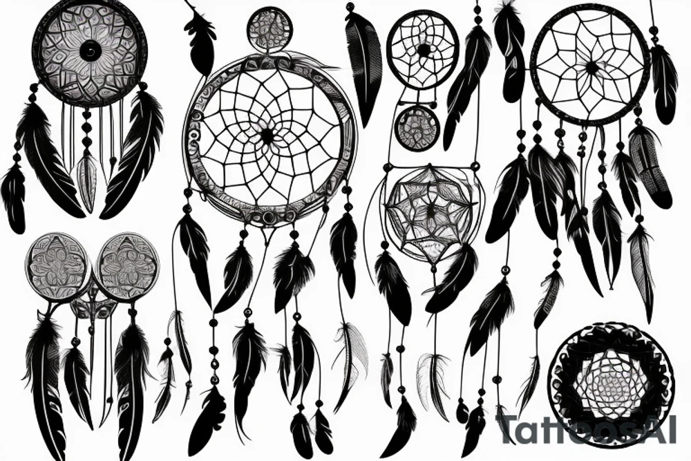 A dreamcatcher design with feathers and floral elements tattoo idea