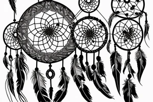 A dreamcatcher design with feathers and floral elements tattoo idea