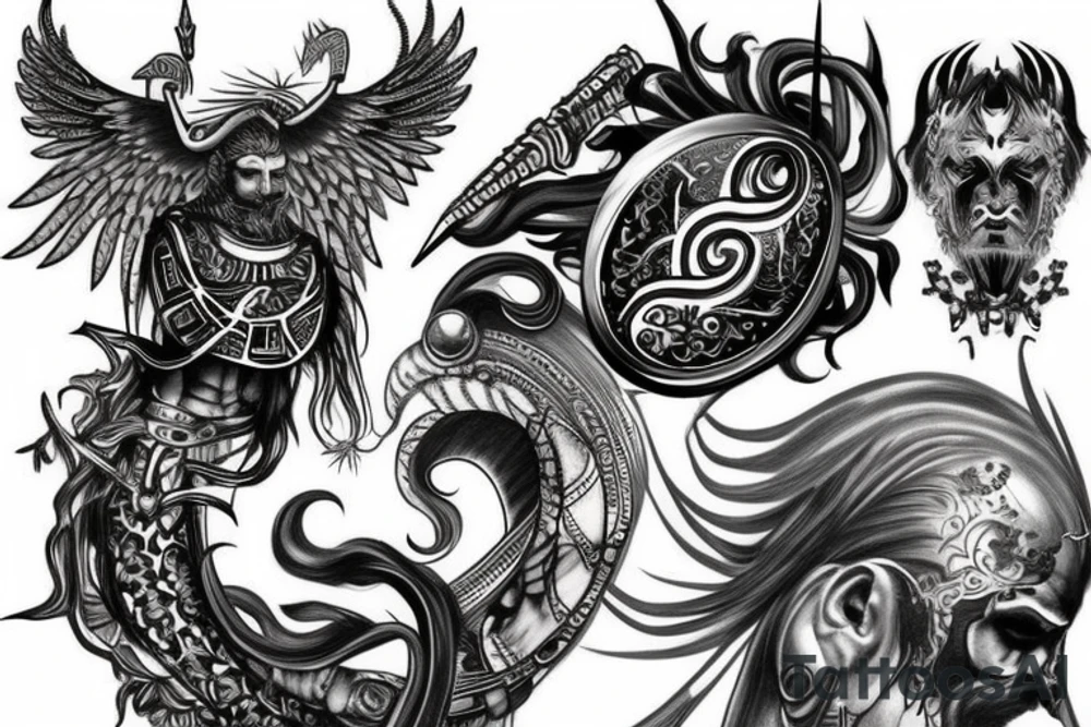 Design of gods, kings, warriors tattoo idea