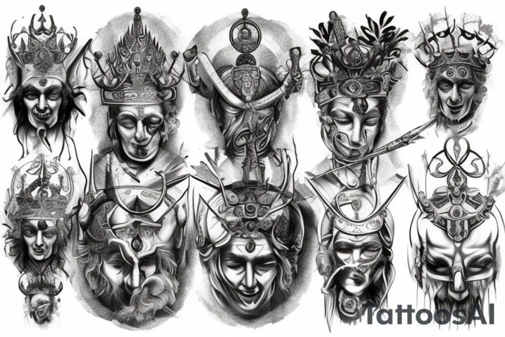 Design of gods, kings, warriors tattoo idea