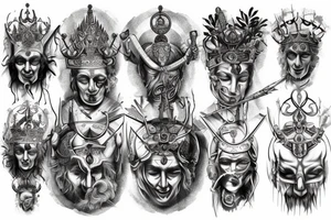Design of gods, kings, warriors tattoo idea