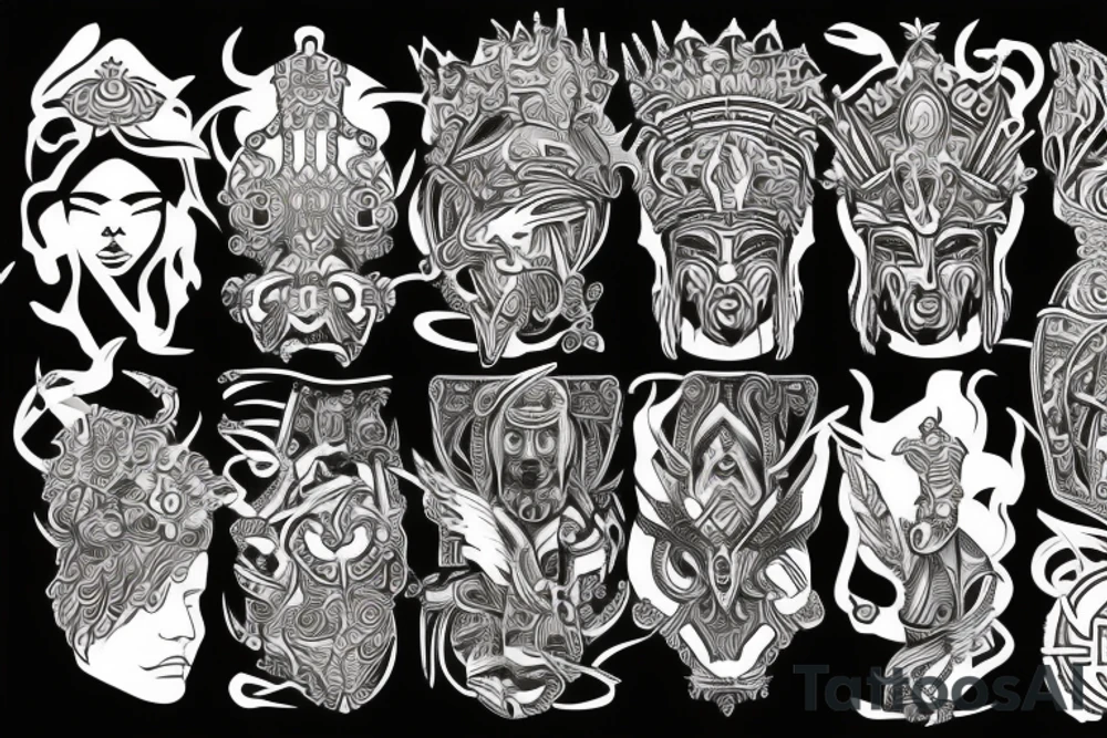 Design of gods, kings, warriors tattoo idea
