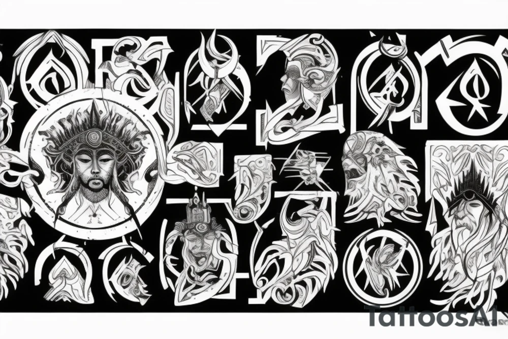 Design of gods, kings, warriors tattoo idea