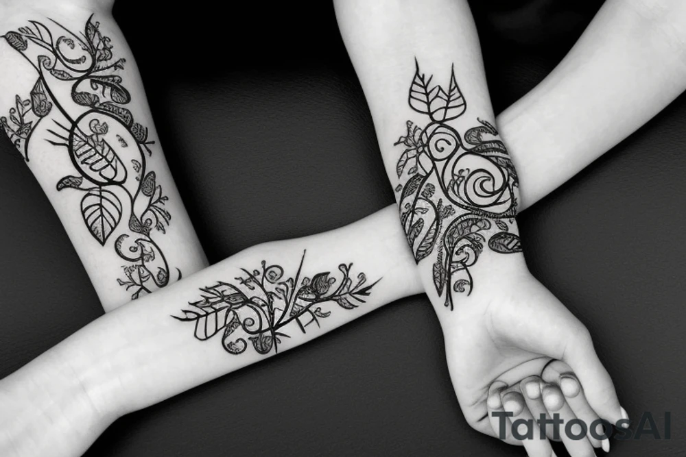 Black and white tattoo with vines wrapped around wrist incorporated with poppy flowers and lace going down to finger tips tattoo idea
