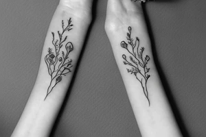 Black and white tattoo with vines wrapped around wrist incorporated with poppy flowers and lace going down to finger tips tattoo idea