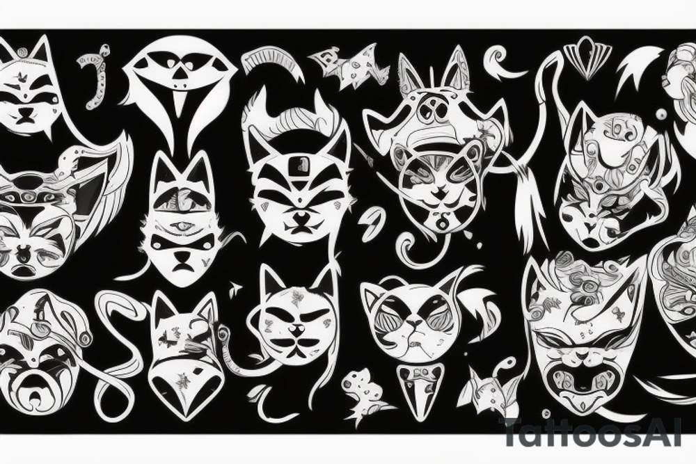 oni mask cracked in half but its a cat tattoo idea
