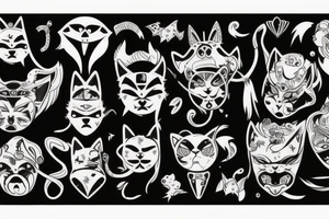 oni mask cracked in half but its a cat tattoo idea