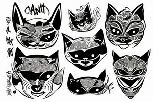 oni mask cracked in half but its a cat tattoo idea