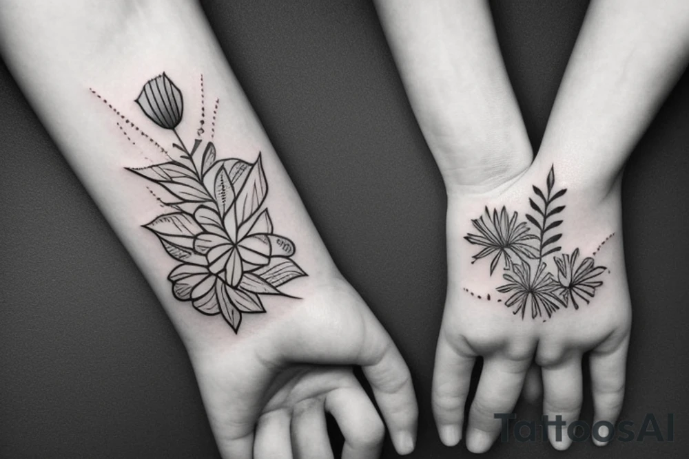 una mano con una flor entre los dedos tattoo idea