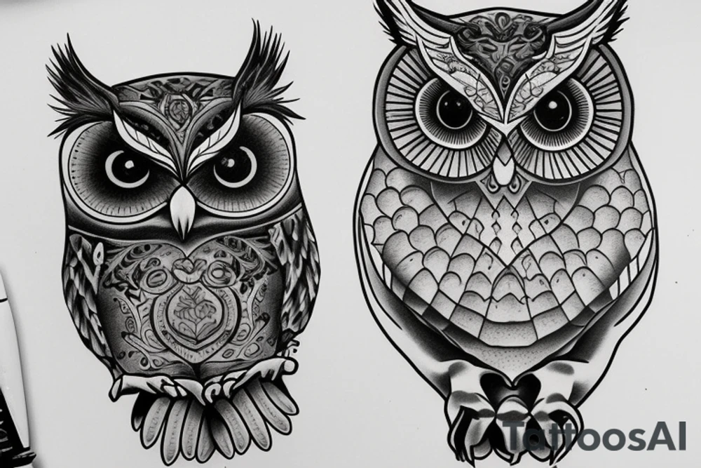 realistic tattoo with pontilism owl at center tattoo idea