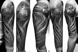 four dimensional warped spacetime tattoo with wormhole. Alien UFO that blends into space in same geometric style tattoo idea