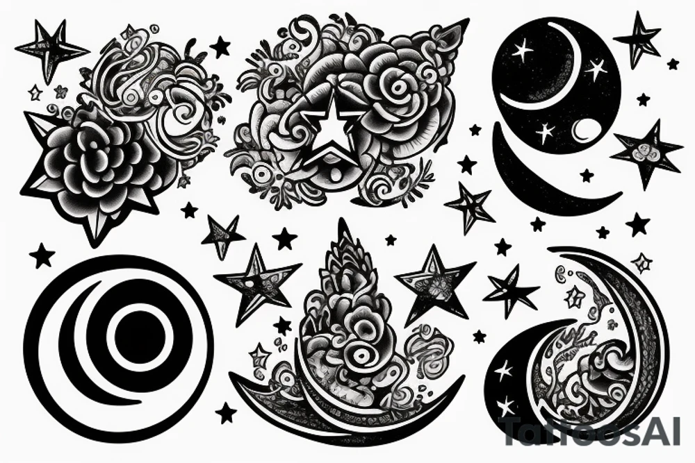 Moon and stars tattoo idea