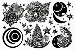 Moon and stars tattoo idea