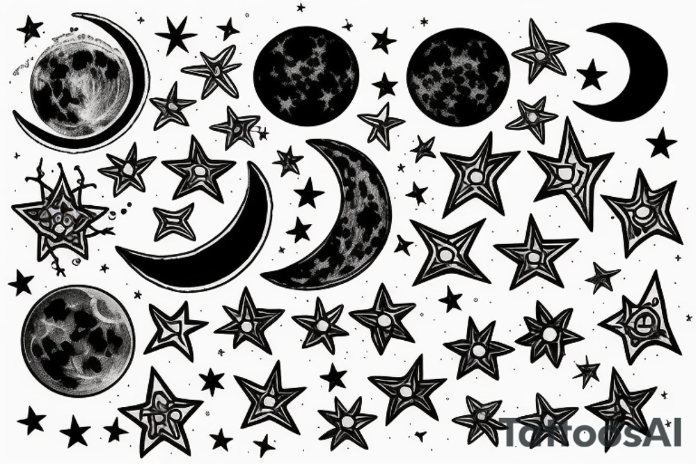 Moon and stars tattoo idea