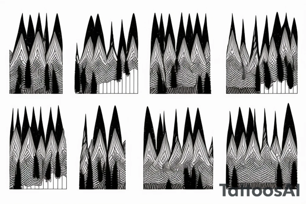 Piano keys with mountain and trees tattoo idea