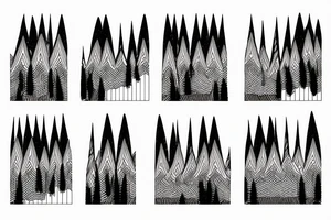 Piano keys with mountain and trees tattoo idea