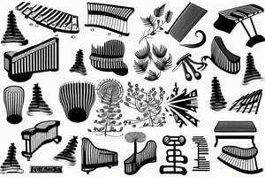 Piano keys with mountain and trees tattoo idea
