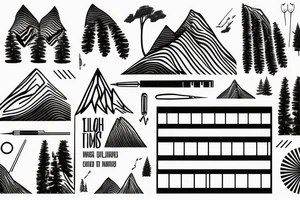 Piano keys with mountain and trees tattoo idea