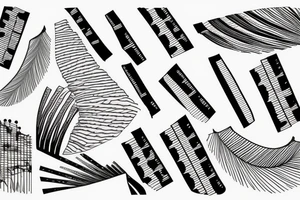 Piano keys with mountain and trees tattoo idea