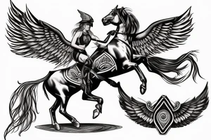 Valkyrie riding a horse with wings forearm tattoo tattoo idea