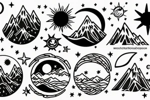 Nature, sun, moon, stars, mountains ocean, goddess like beauty tattoo idea