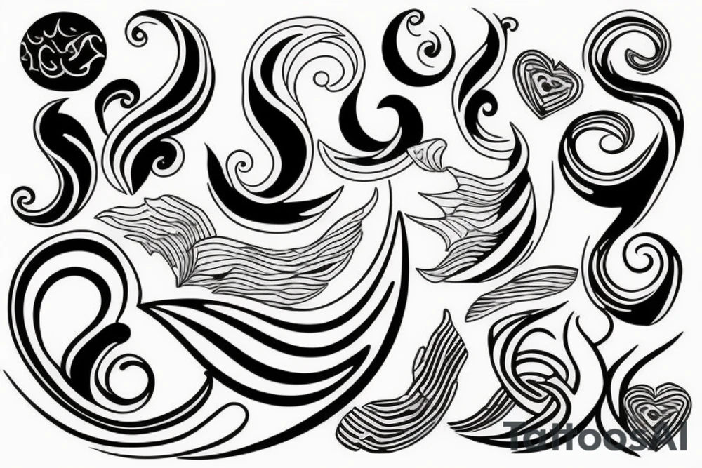Crescent, waves, heart tattoo idea