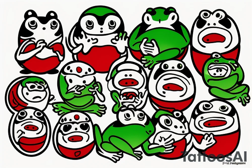 Daruma that is also a frog. green tattoo idea
