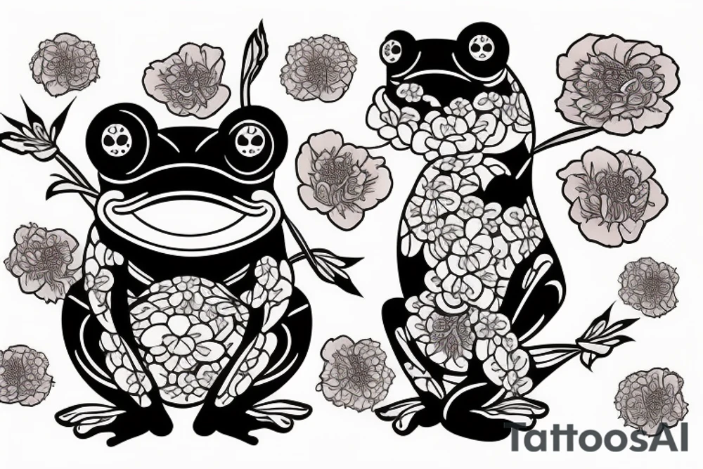 traditional japanese frog wearing a kimono holding a fan with a peony print tattoo idea