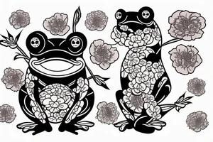 traditional japanese frog wearing a kimono holding a fan with a peony print tattoo idea