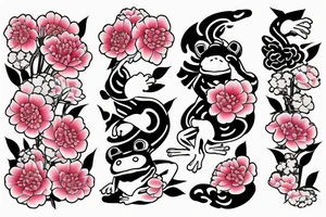 japanese frog wearing a kimono holding a fan with a peony print tattoo idea