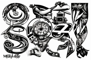 The word Motyka created with car parts tattoo idea