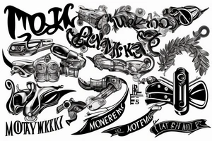 The word Motyka created with car parts tattoo idea