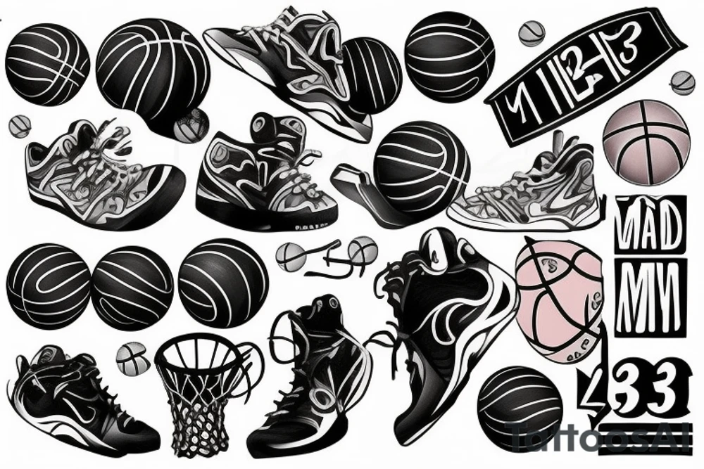Small to medium size tatoo that has a basketball and a father and his 2 sons also have the number 13 tattoo idea