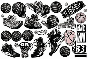 Small to medium size tatoo that has a basketball and a father and his 2 sons also have the number 13 tattoo idea