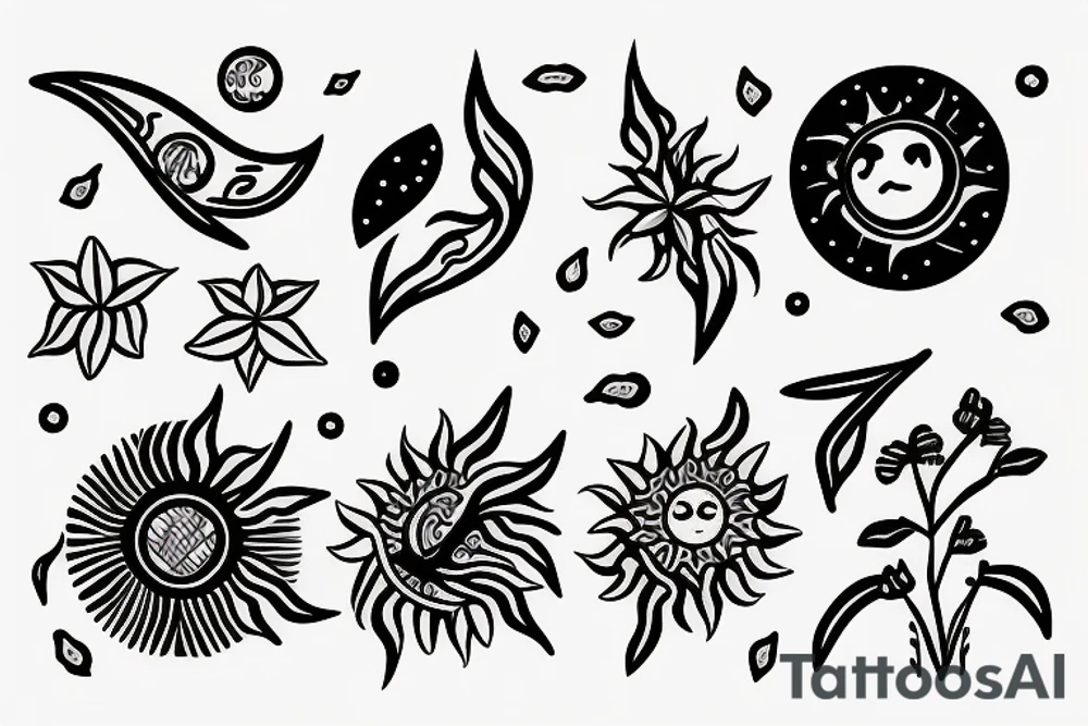 Plant with sun and moon tattoo idea