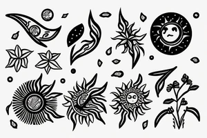 Plant with sun and moon tattoo idea