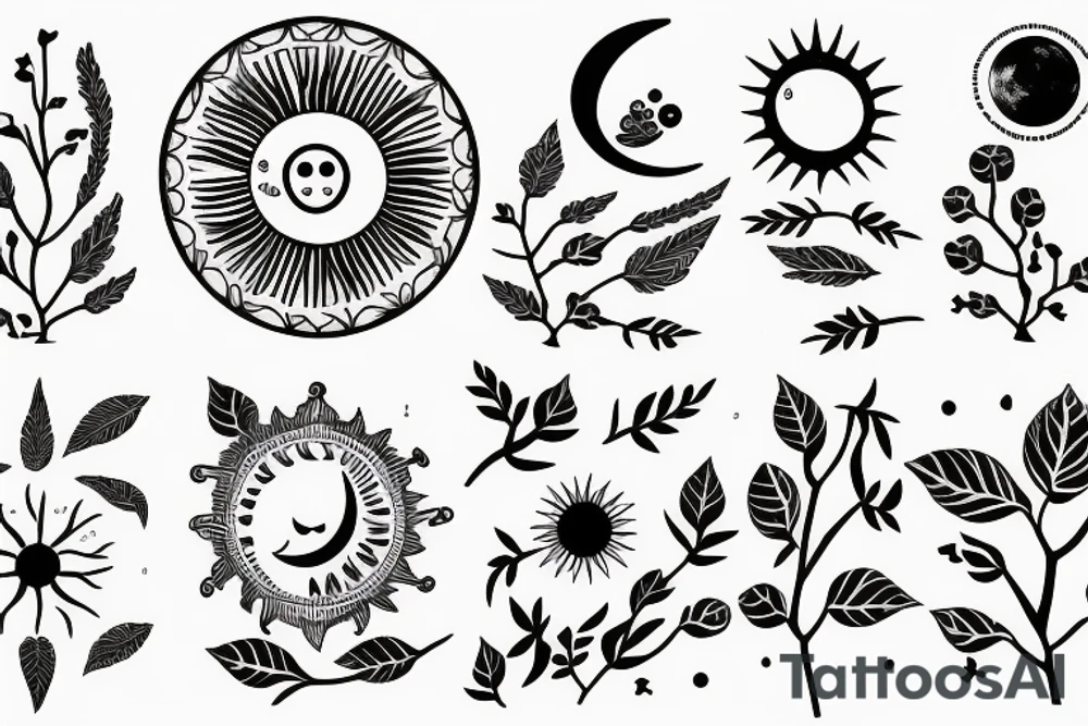 Plant with sun and moon tattoo idea