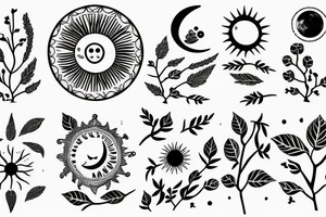Plant with sun and moon tattoo idea