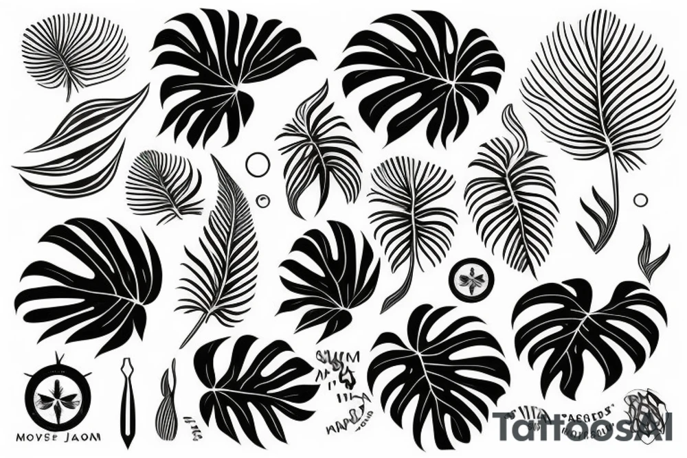 Monstera Plant with sun tattoo idea