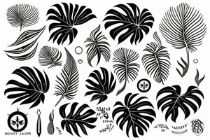 Monstera Plant with sun tattoo idea